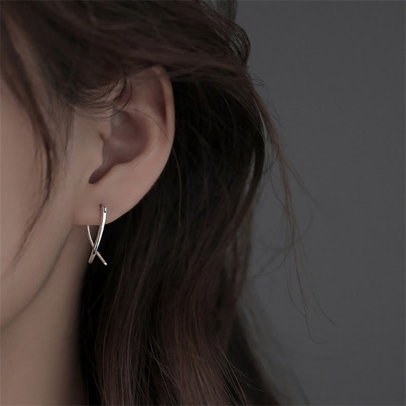KarmaRipple's Geometric Cross Design Fortune Hoop Earrings p6