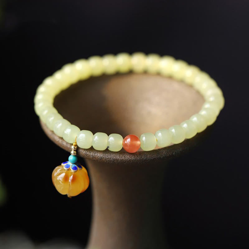 KarmaRipple's Authentic Hetian Jade Pumpkin Amber Red Agate Gemstone Prosperity Bracelet p1