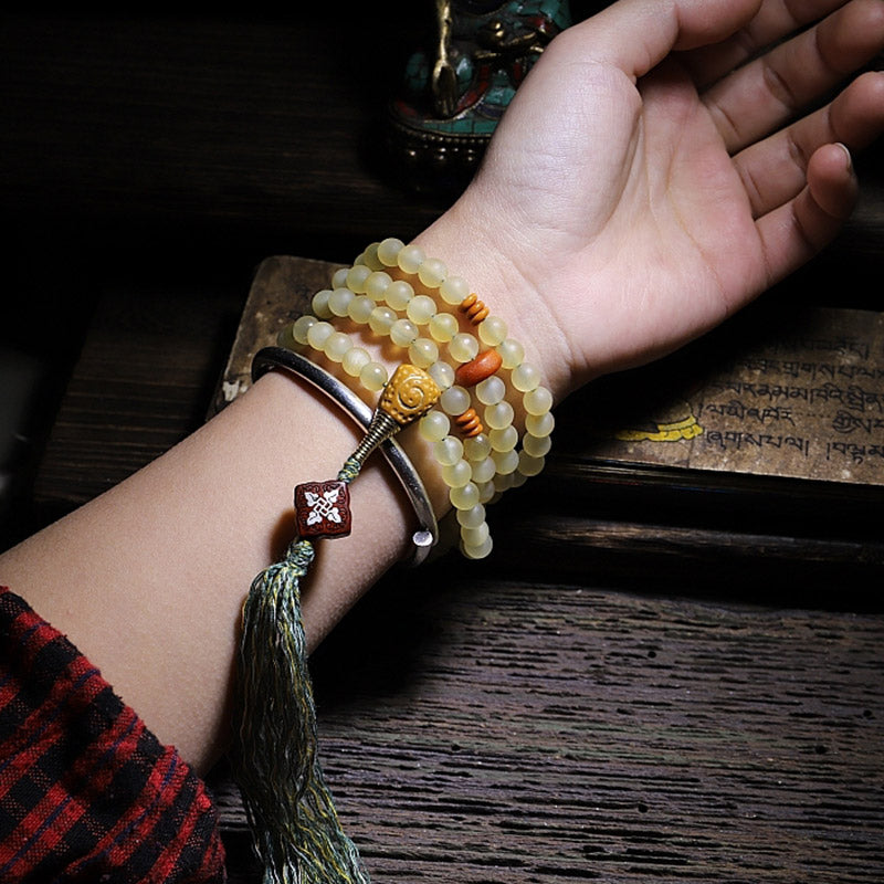 KarmaRipple's 108 Mala Beadwork Tibet Sheep Horn Amber Fortune Bracelet p4