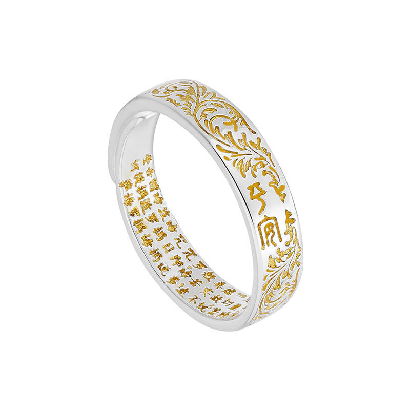 KarmaRipple's Peace and Joy Tang Dynasty Flower Design Lotus Heart Sutra Carved Bronze Fortune Adjustable Ring p3