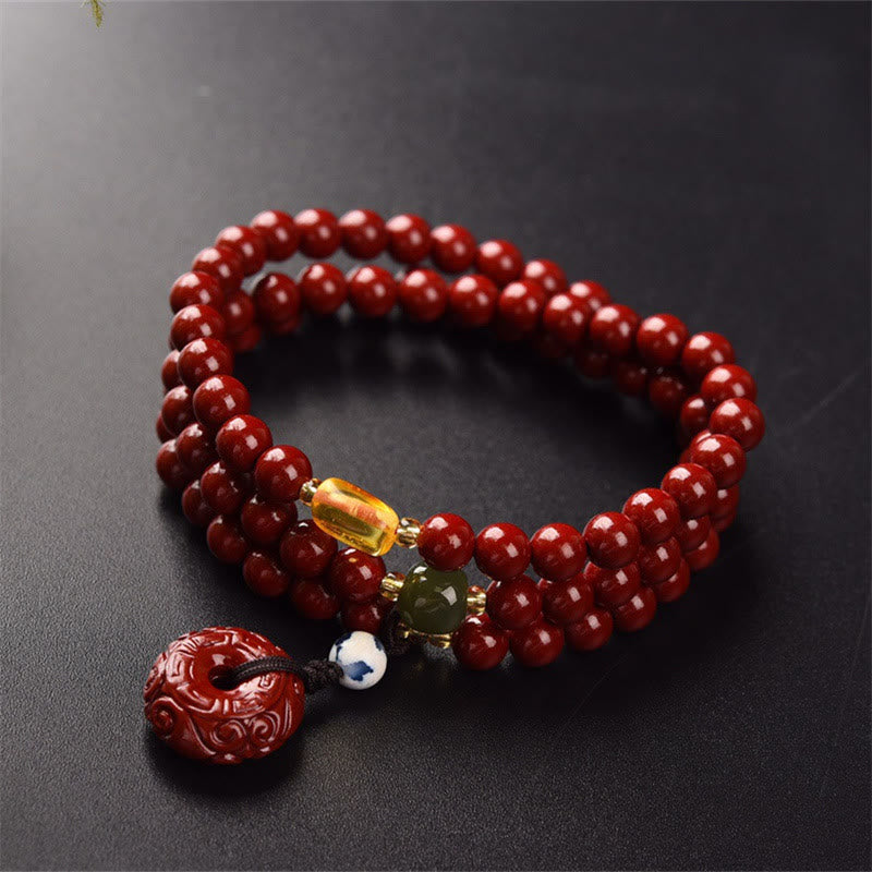 KarmaRipple's Tibetan Cinnabar Peace Buckle Triple Wrap Blessing Bracelet Mala p6