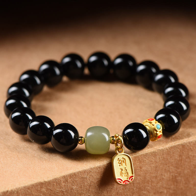 KarmaRipple's Black Onyx Hetian Jade Bead Fortunate Fortune Talisman Bracelet p14