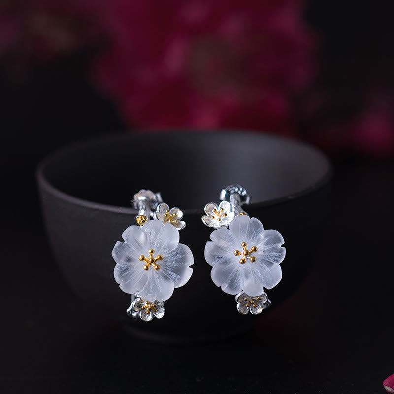 KarmaRipple's 925 Sterling Silver Plum Blossom Floral Blessing Earrings p2