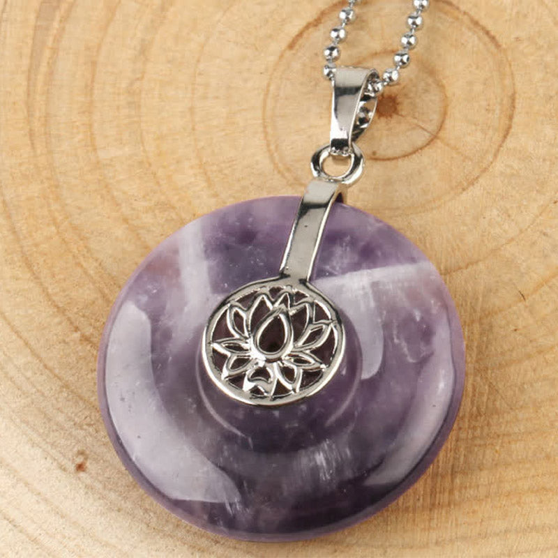 KarmaRipple's Various Gemstone Amethyst Pink Gemstone Lotus Balancing Pendant Necklace p1