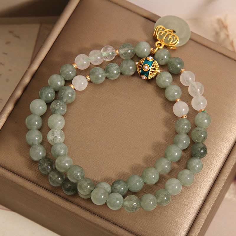 KarmaRipple's Green Aventurine Peace Buckle Talisman Fortune Double Wrap Bracelet p2