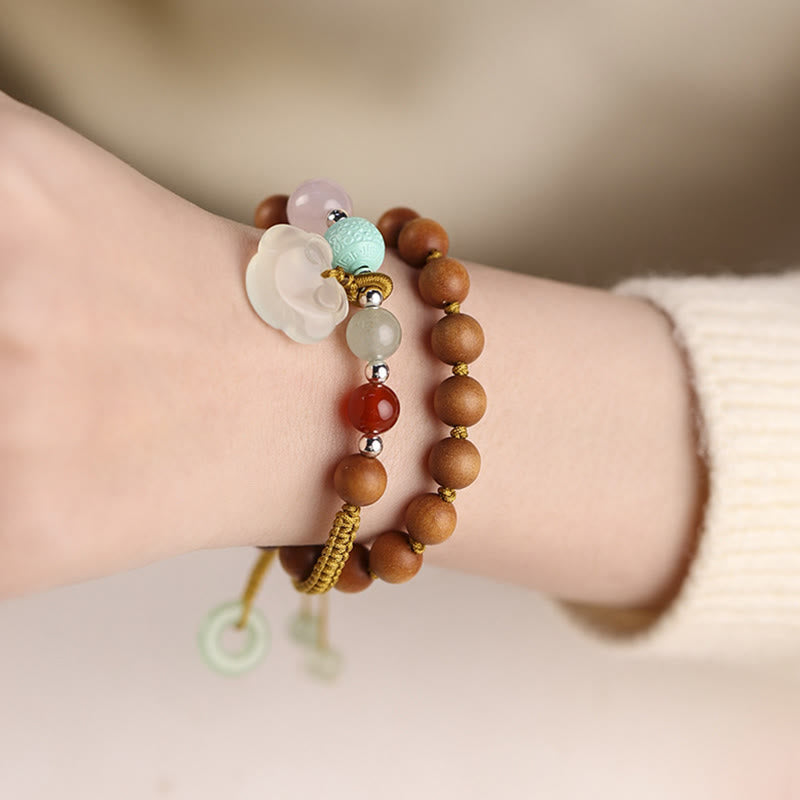 KarmaRipple's Green Sandalwood Chalcedony Peace Buckle Talisman Soothing Double Wrap Bracelet p11