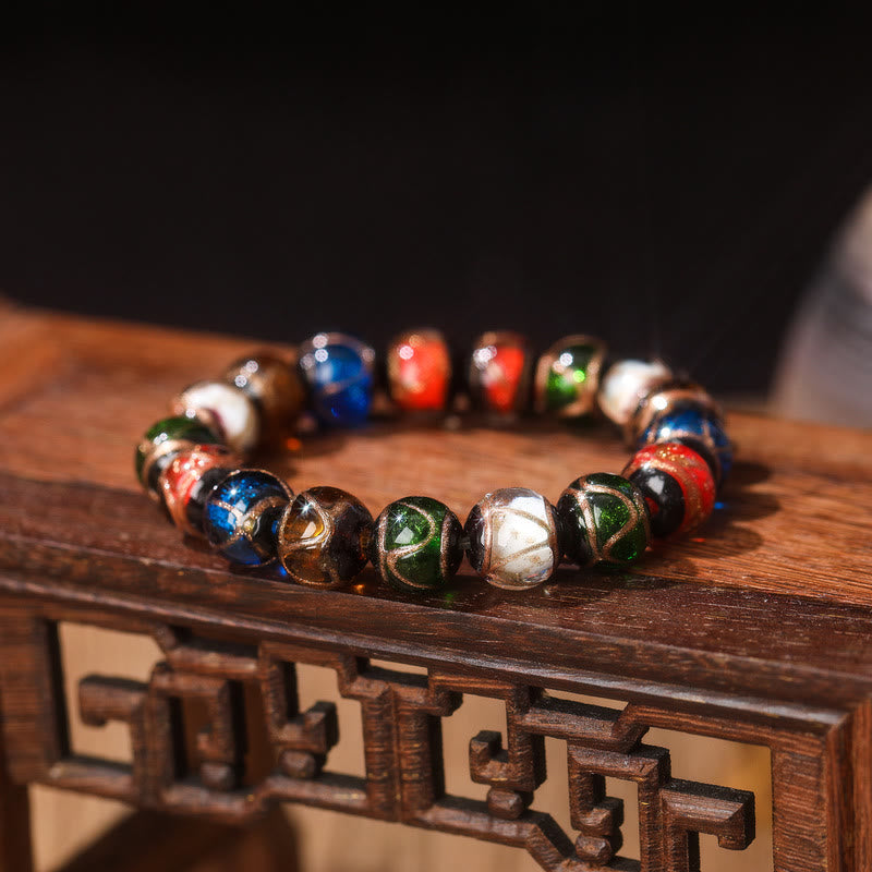 KarmaRipple's Five Elements Gold Swallowing Beast Family Talisman Liuli Glass Bead Fortune Bracelet p1