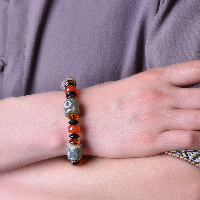 KarmaRipple's Tibetan Three-eyed Dzi Bead Agate Protection Happiness Bracelet p4