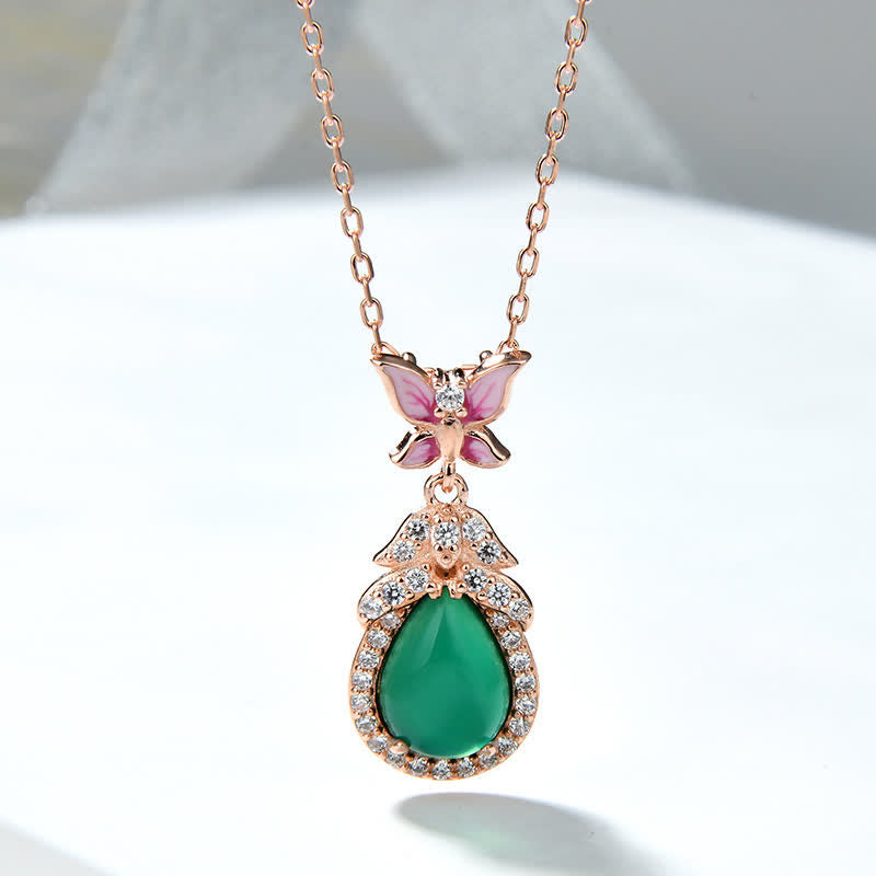 KarmaRipple's 925 Sterling Silver Green Chalcedony Butterfly Zircon Courage Pendant Necklace p1