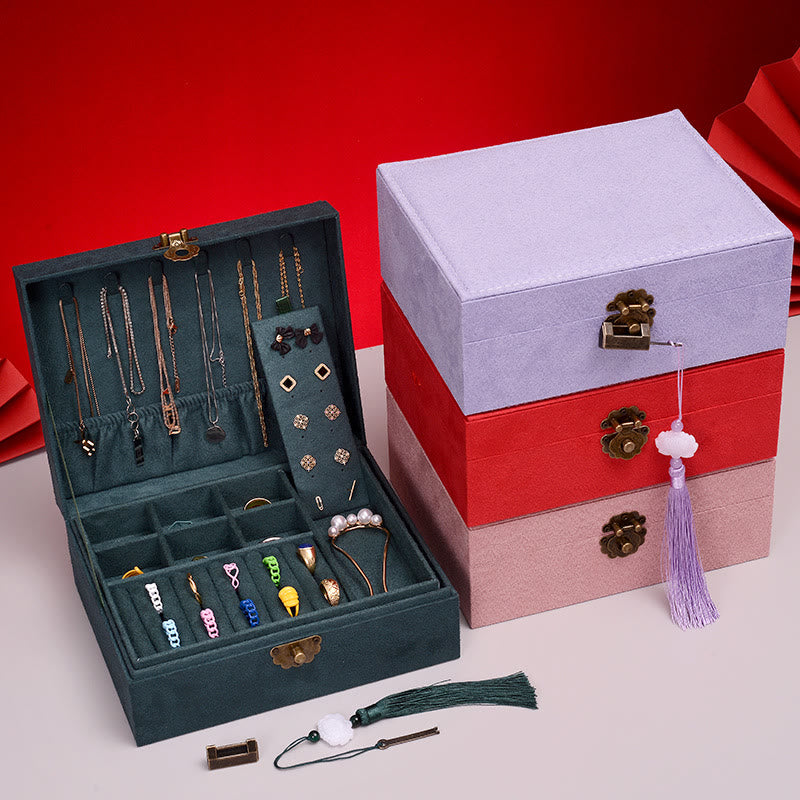 KarmaRipple's Simple Design Jewelry Box Organizer Two-Layer Jewelry Storage Box Flannel Box With Lock p5