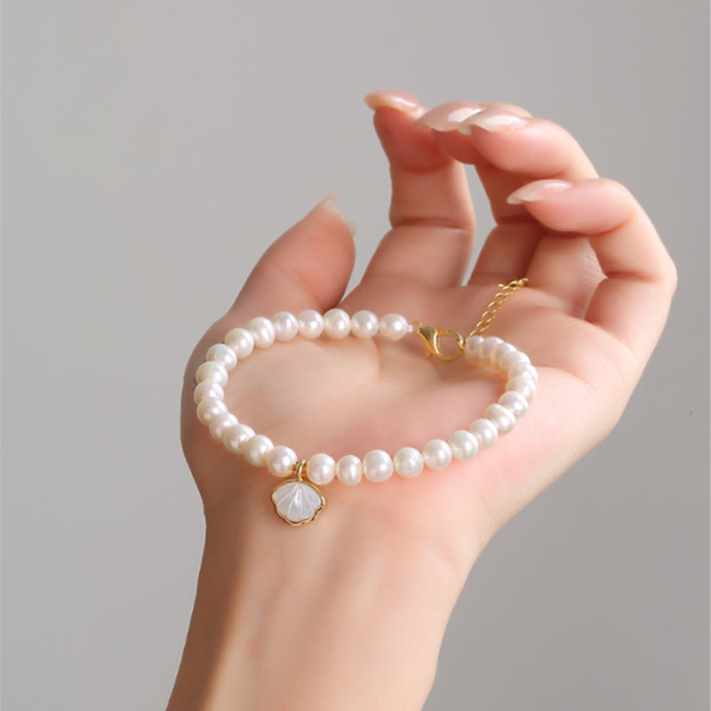 KarmaRipple's 14K Gold Plated Authentic Pearl Gemstone Shell Talisman Bead Bracelet p7