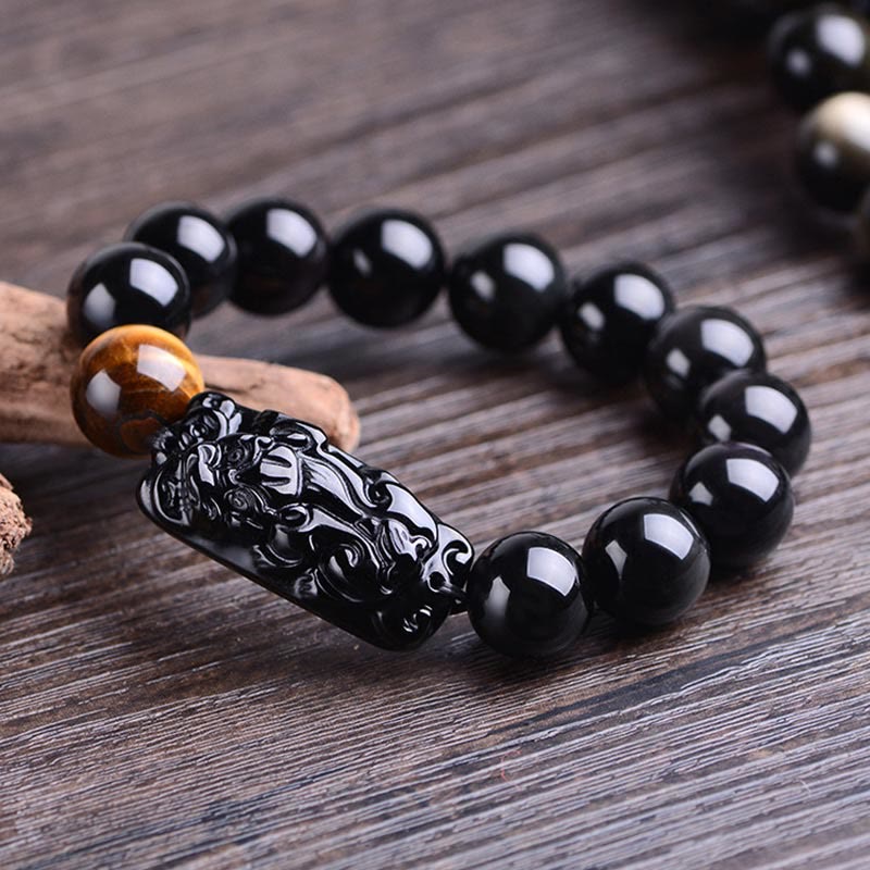 KarmaRipple's Authentic Black Obsidian PiXiu Tiger's Eye Strength Bracelet p3