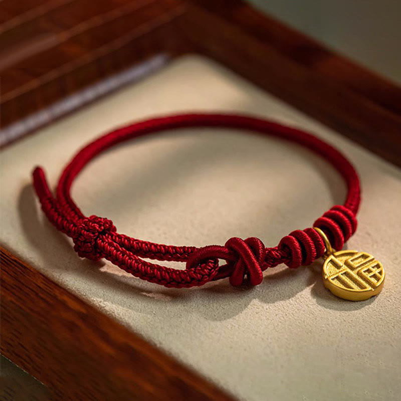KarmaRipple's Handmade Eight Thread Peace Weave Fu Character Talisman Fortune Happiness Red Rope Bracelet p3