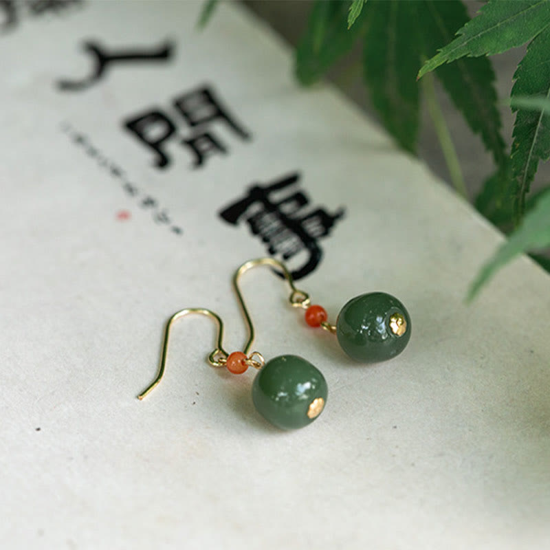 KarmaRipple's 925 Sterling Silver 14K Gold Plated Hetian Jade Red Agate Fortune Drop Dangle Earrings p24