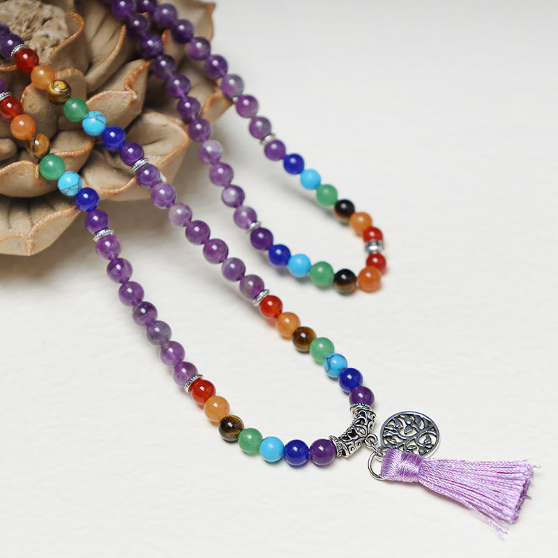 KarmaRipple's Balancing Gemstone Mala Prayer Beadwork 108 Meditation Balancing Multilayer Bracelet Pendant p16