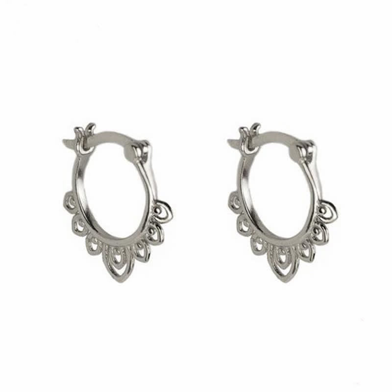 KarmaRipple's Round Lotus Flower Pattern Fortune Hoop Earrings p6
