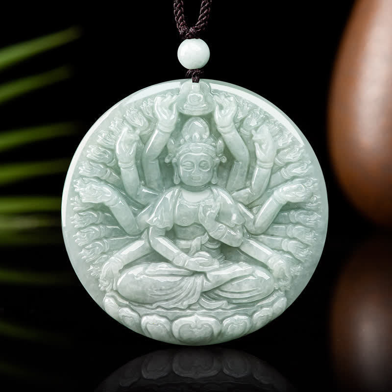 KarmaRipple's Thousand-Hand Kwan Yin Avalokitesvara Jade Blessing String Pendant Necklace p9