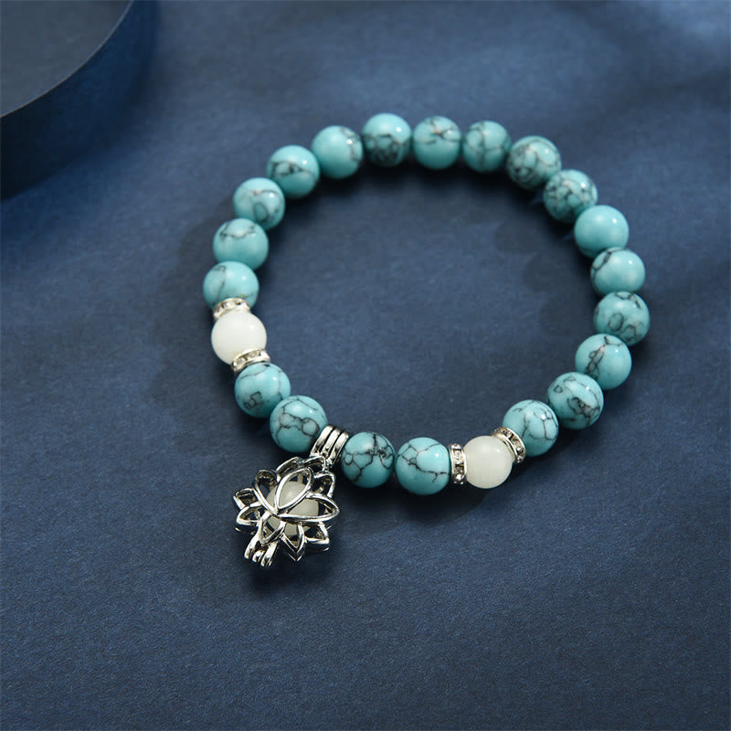 KarmaRipple's Tibetan Turquoise Glowstone Luminous Bead Lotus Protection Bracelet p33