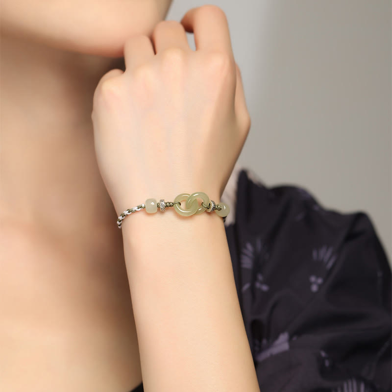KarmaRipple's Authentic Hetian Jade Peace Buckle Fortune Woven Bracelet p9