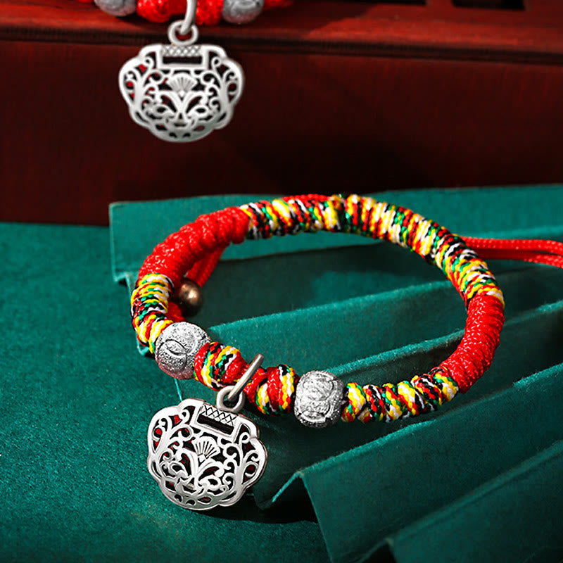 KarmaRipple's 925 Sterling Silver Chinese Lock Talisman Multicolored Red String Protection Handmade Woven Kids Bracelet p6