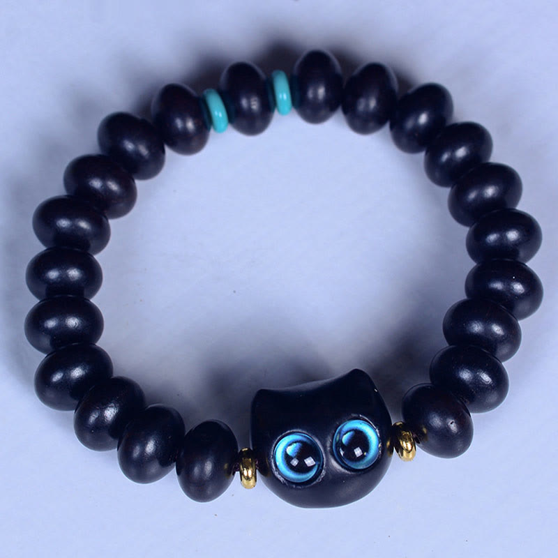 KarmaRipple's Ebony Wood Liuli Glass Lovely Cat Peace Balance Bracelet p6