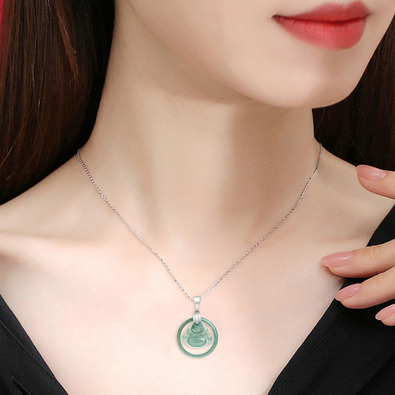 KarmaRipple's 925 Sterling Silver Authentic Jade Round Laughing Buddha Abundance Chain Pendant Necklace p8