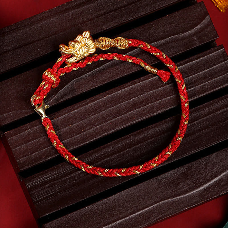 KarmaRipple's 999 Sterling Silver Handcrafted Dragon Fortune Eight Thread Weave Red String Woven Bracelet p3