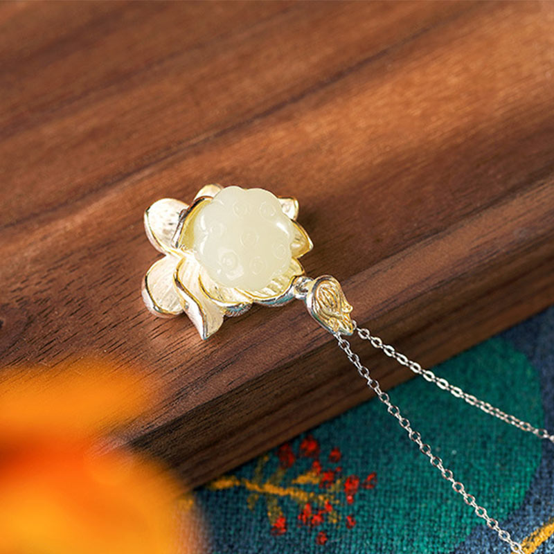 KarmaRipple's Ivory Jade Lotus Flower Happiness Pendant p6