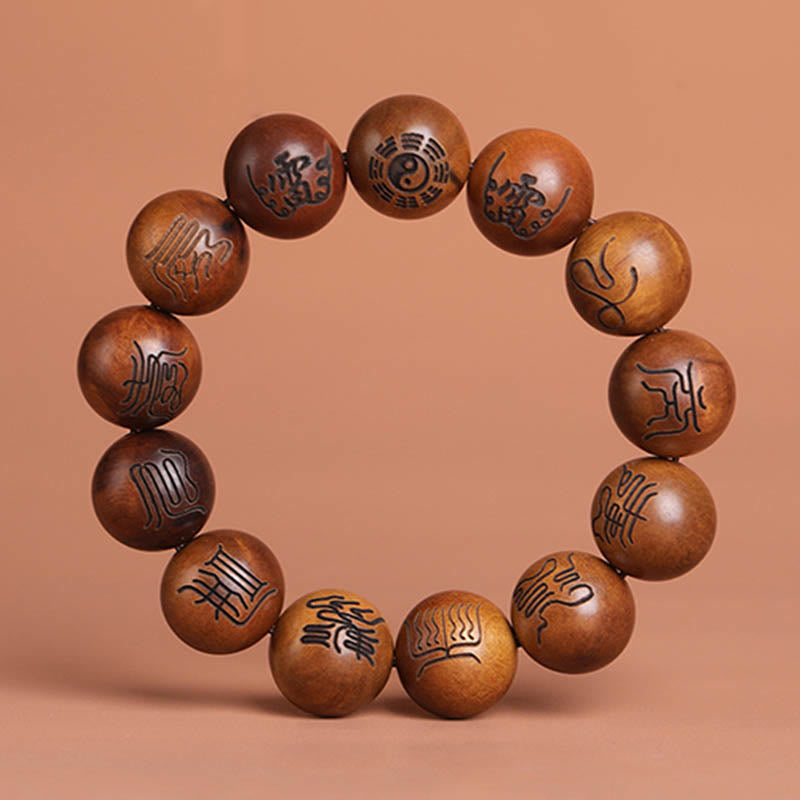 KarmaRipple's Lightning Struck Jujube Wood Yin Yang Bagua Taoist Taboo Scripture Symbol Engraved Fortune Bracelet p3