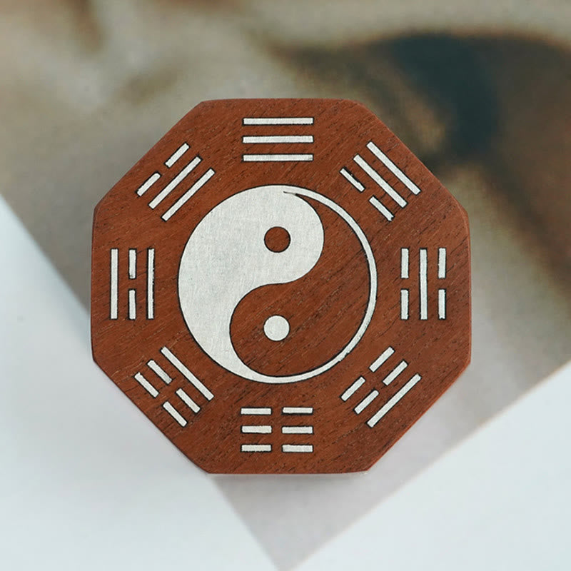 KarmaRipple's Small Leaf Red Sandalwood Jujube Wood Ebony Wood Silver Inlaid Yin Yang Bagua Big Dipper Protection Bracelet p12