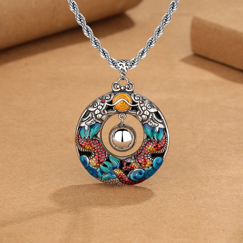 KarmaRipple's Year of the Dragon Colorful Double Dragons Playing Bead Bronze Protection Pendant Necklace p13