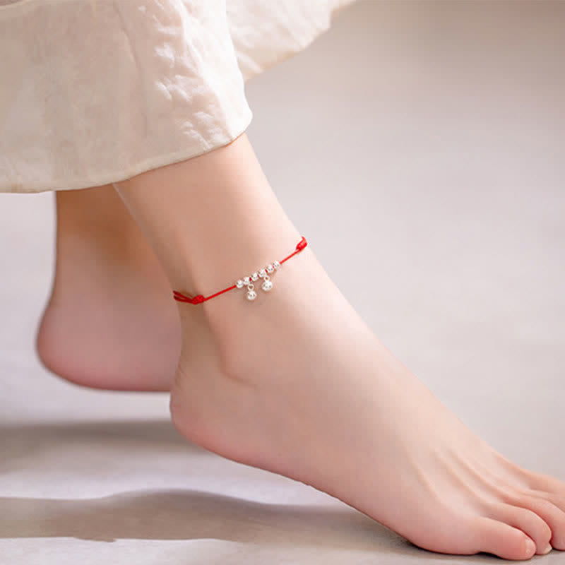 KarmaRipple's 925 Sterling Silver Red String Braid Bell Talisman Anklet p5