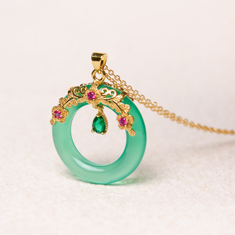 KarmaRipple's Green Chalcedony Peace Buckle Design Strength Pendant Necklace p13