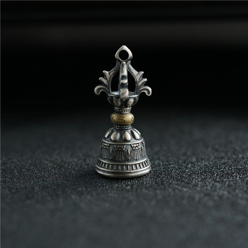 KarmaRipple's Tibet 925 Sterling Silver Om Mani Padme Hum Dorje Bell Vajra Engraved Enlightenment Necklace Hanging Decoration p5