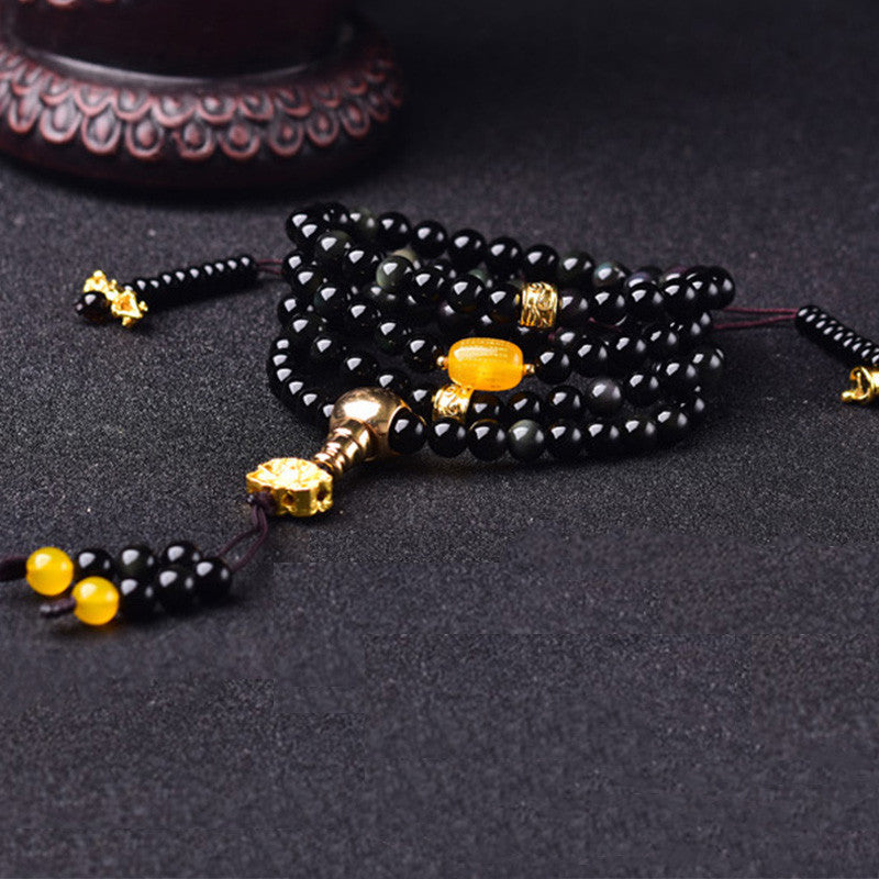 KarmaRipple's 108 Beadwork Authentic Black Obsidian Lotus Fulfilment Mala Bracelet p6