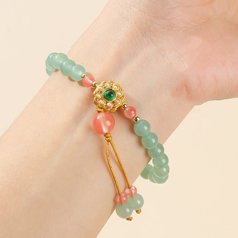 KarmaRipple's Green Aventurine Fortune Bead Tassel Bracelet p1