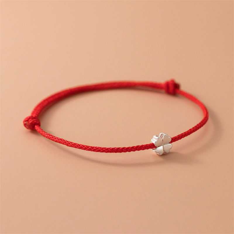 KarmaRipple's 925 Sterling Silver Four Leaf Clover Red Rope Bracelet p2