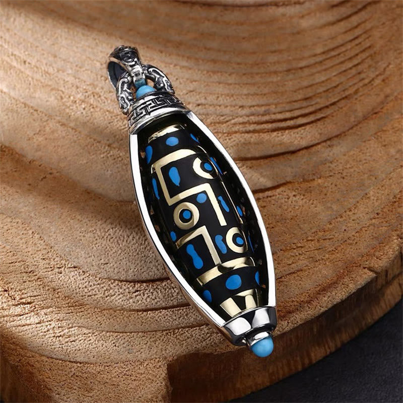 KarmaRipple's Tibetan Om Mani Padme Hum Nine-Eye Dzi Bead Pattern Peace Purity Rotatable Pendant Necklace p4