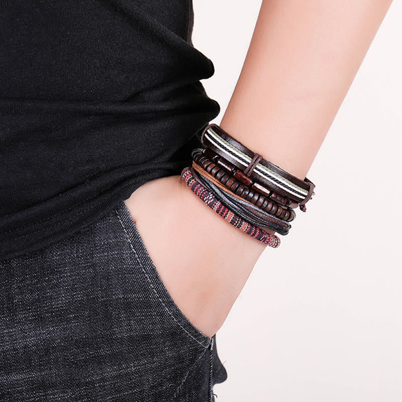 KarmaRipple's Wrap Hemp Cords Wood Beadwork Leather Bracelet p4