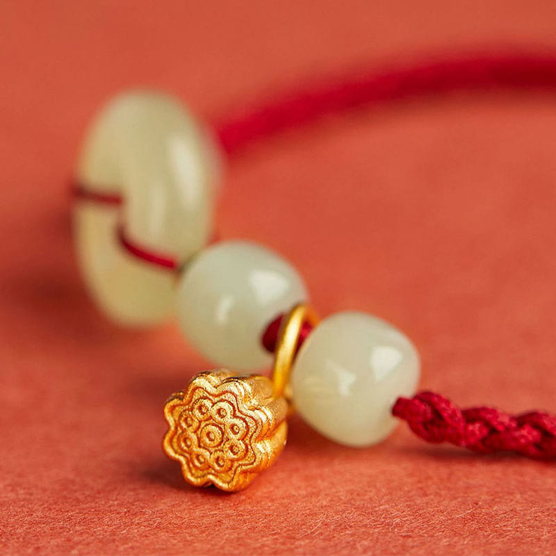 KarmaRipple's Round Peace Buckle Jade Lotus Happiness Abundance Wealth String Bracelet p10