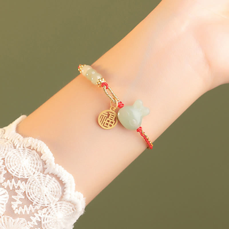 KarmaRipple's 925 Sterling Silver Year of the Rabbit Hetian Jade Happiness Fortune Red String Bracelet p3