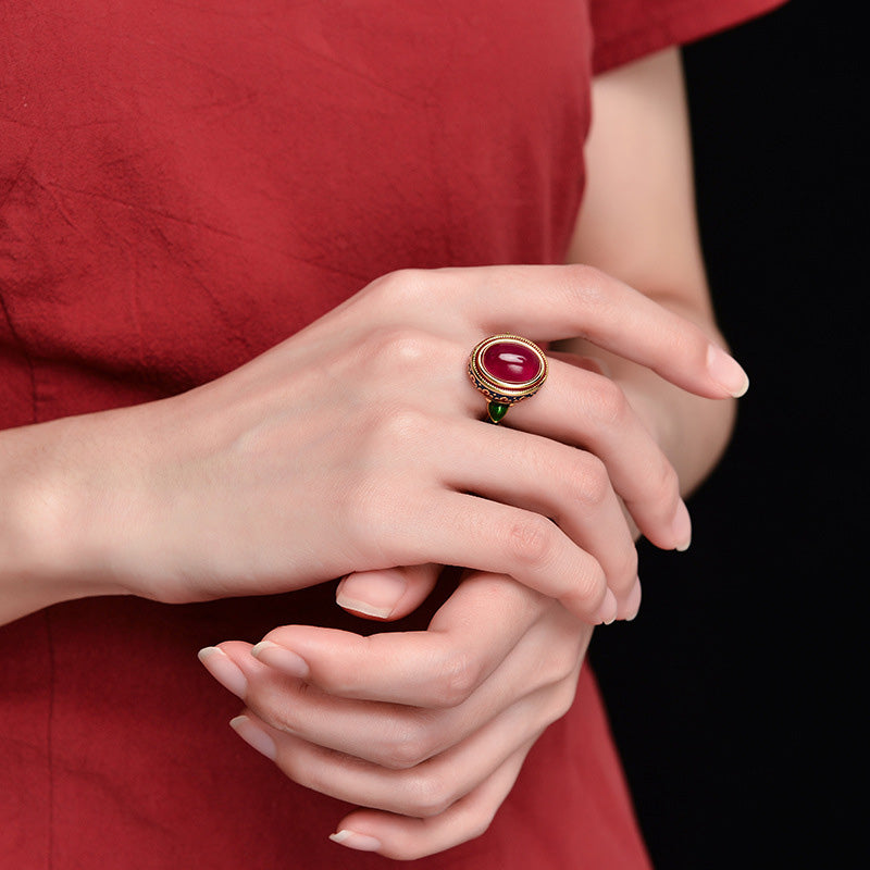 KarmaRipple's 925 Sterling Silver Red Corundum Courage Ring p4
