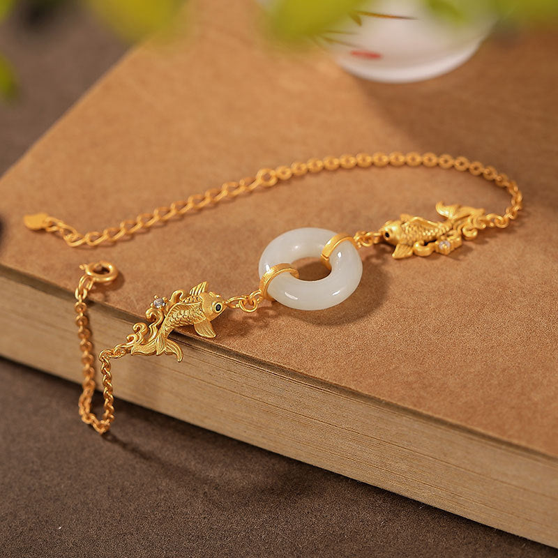 KarmaRipple's Ivory Jade Koi Fish Prosperity Bracelet p2