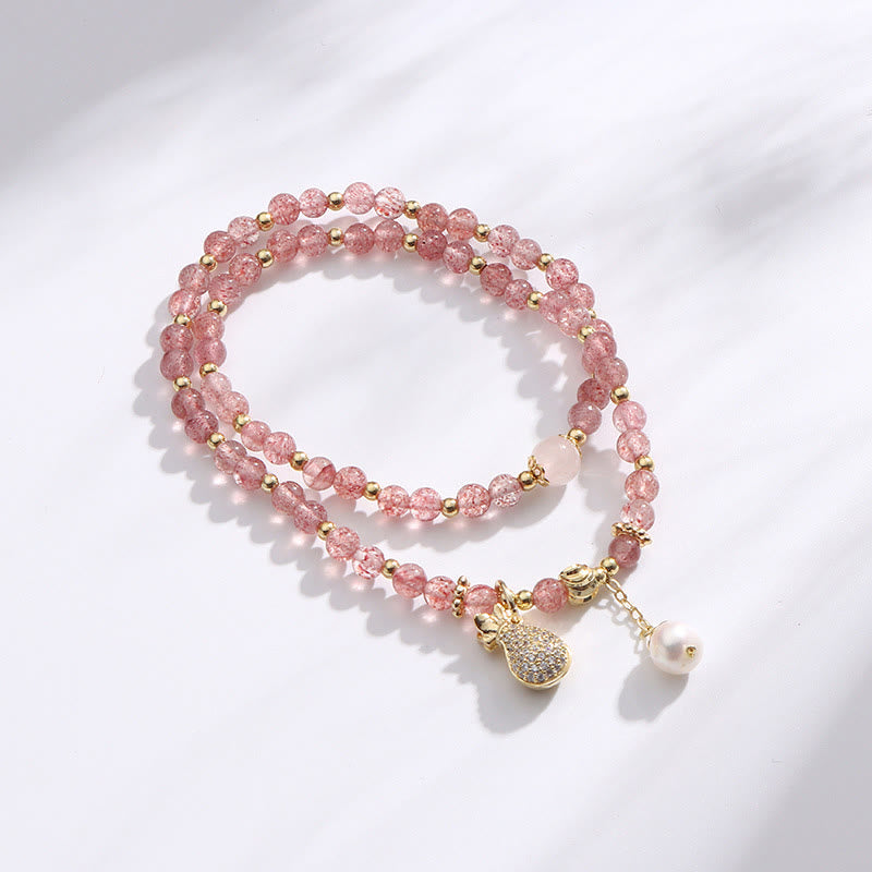 KarmaRipple's Strawberry Quartz Money Bag Positive Talisman Double Wrap Bracelet p3