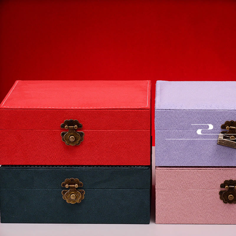 KarmaRipple's Simple Design Jewelry Box Organizer Two-Layer Jewelry Storage Box Flannel Box With Lock p25