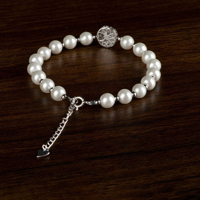 KarmaRipple's 925 Sterling Silver Pearl Blue Chalcedony Balancing Chain Bracelet Ring p4