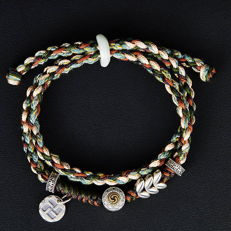 KarmaRipple's 925 Sterling Silver Swastika Wheat Pattern Handmade Fortune Bracelet p2