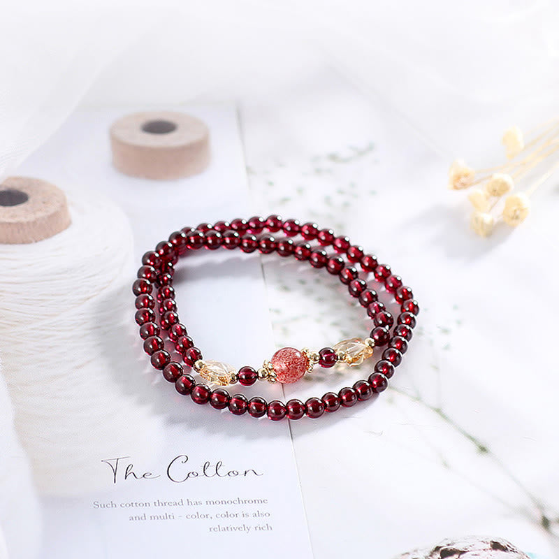 KarmaRipple's 14K Gold Plated Authentic Garnet Strawberry Quartz Butterfly Protection Double Wrap Bracelet p3
