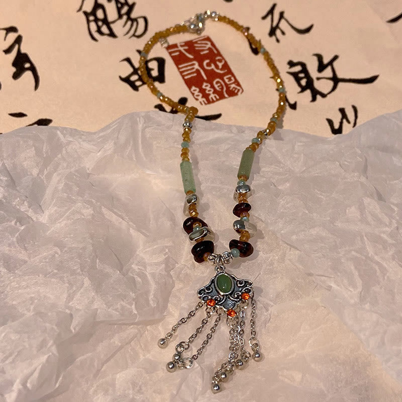 KarmaRipple's Tibetan Gemstone Stone Bronze Fortune Tassel Pendant Necklace p5