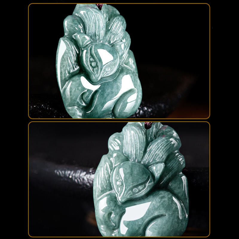 KarmaRipple's Authentic Green Jade Nine Tailed Fox Engraved Prosperity Pendant Necklace p10